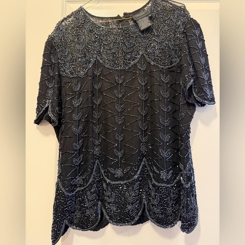 Elegant Black Beaded Women's Top
